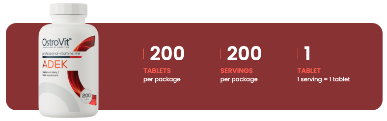 ADEK – 200 tabletten, Vitamines A, D3, E & K2 | OstroVit