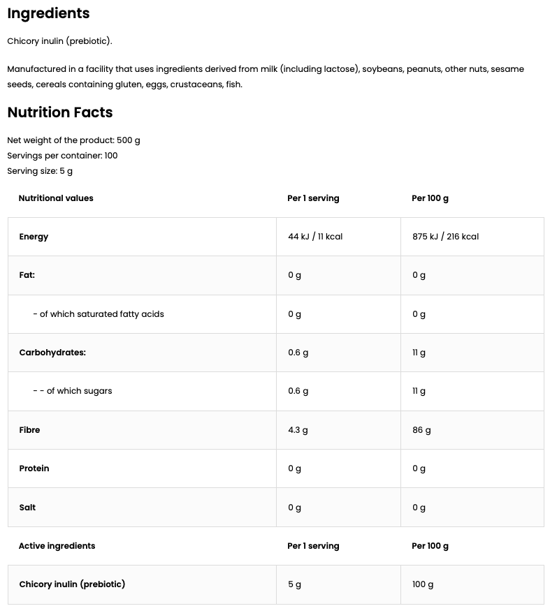 Inulin – 500 g poeder, Rijk aan vezels | OstroVit