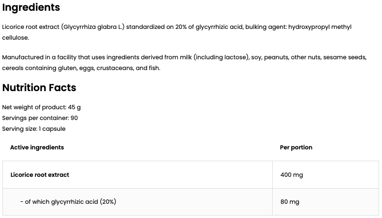 Licorice VEGE – 90 vegan capsules, 400 mg extract (20%) | OstroVit