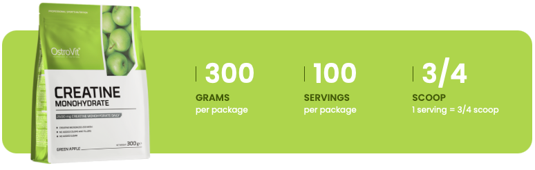 Creatine Monohydrate – 300 g, Green Apple, 100 porties | OstroVit