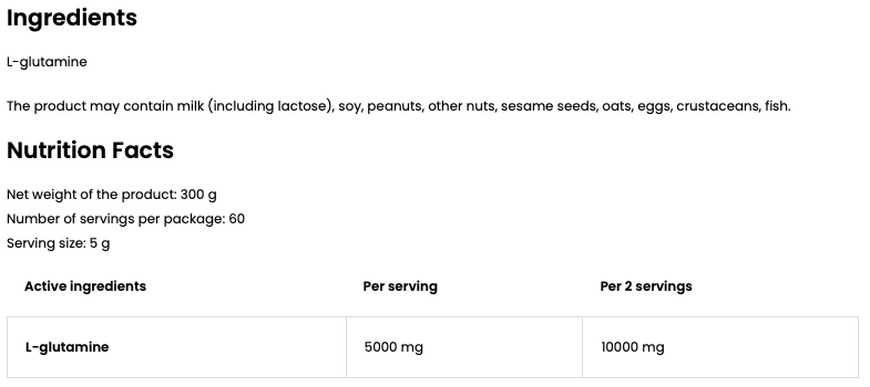 Glutamine – 300 g poeder, 5 g per portie | OstroVit