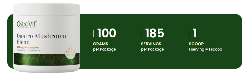 Quatro Mushroom Blend VEGE – 100 g poeder, 4‑in‑1 extracten | OstroVit