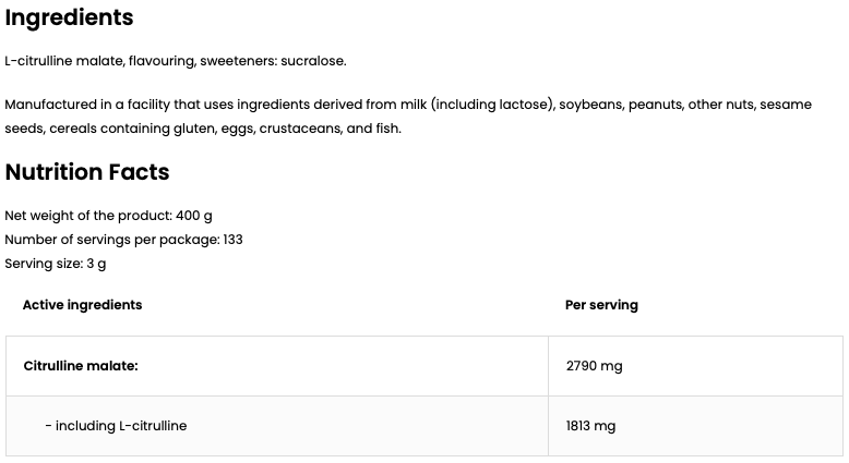 Citrulline – 400 g Mango, 2 790 mg citrulline‑malaat | OstroVit