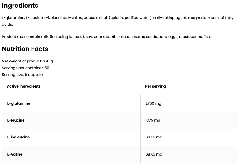 BCAA + Glutamine 5500 mg – 300 capsules, 2:1:1 BCAA | OstroVit