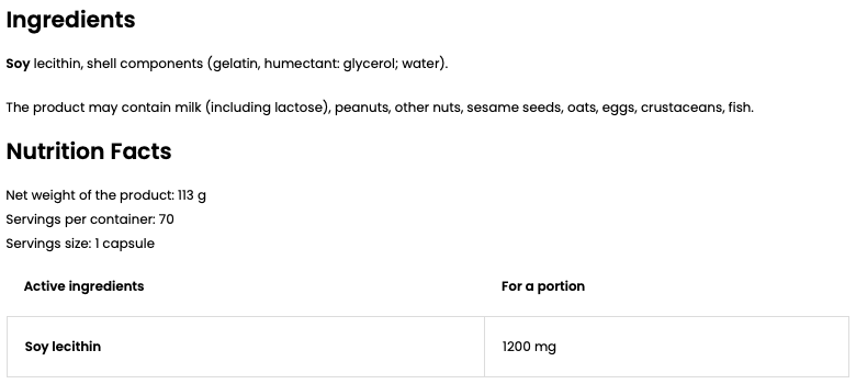 Lecithin 1200 mg – 70 capsules, Sojalecithine | OstroVit