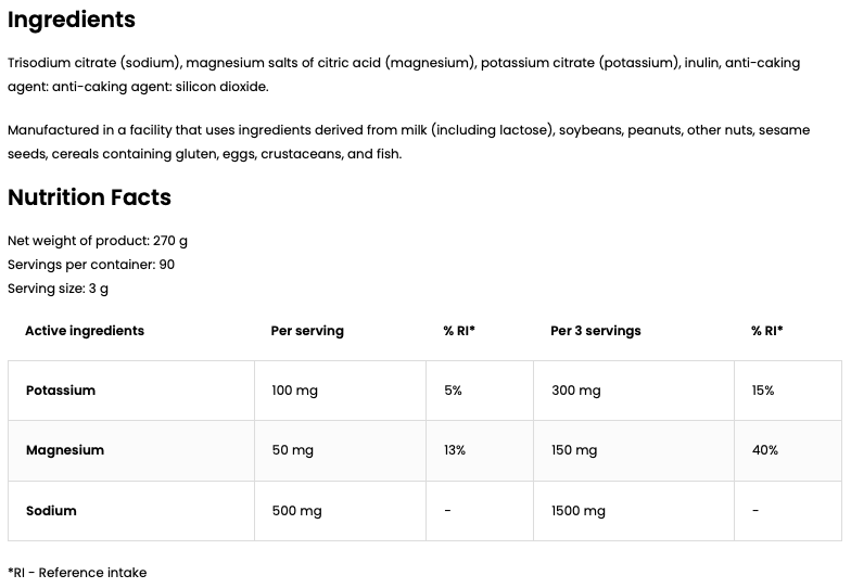 Pure Electrolytes – suikervrij, 270 g poeder, Na + Mg + K (citraat) | OstroVit