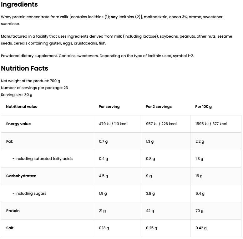 100% Whey Protein Chocolate Dream – 700 g, 21 g eiwit | OstroVit