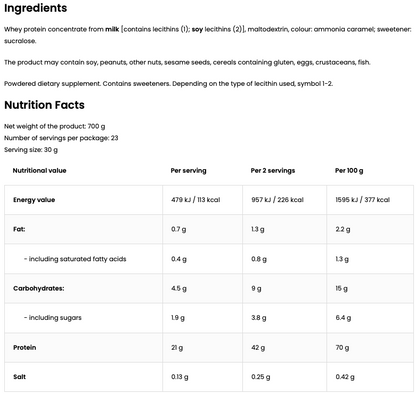 100% Whey Protein 700 g – Hazelnootcrème, 21 g eiwit | OstroVit
