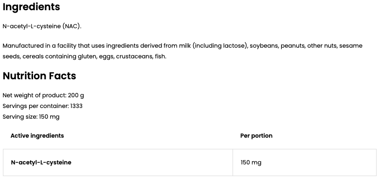NAC | N-acetyl-L-cystein | 200 g | Supreme Pure Natural | OstroVit