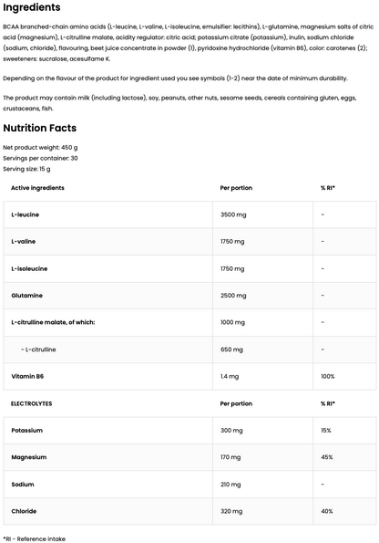 BCAAdvanced – 450 g Watermeloen, BCAA + Elektrolyten | OstroVit