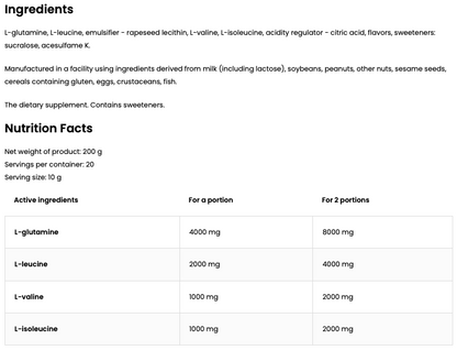 BCAA + Glutamine Citroen – 200 g poeder, 2:1:1 | OstroVit