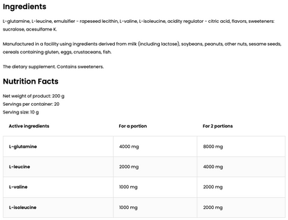 BCAA + Glutamine Sinaasappel 200 g