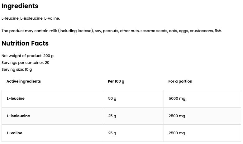BCAA 2:1:1 Poeder 200 g Naturel – Zonder toevoegingen | OstroVit