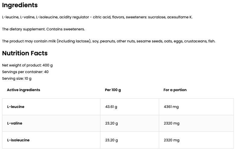 BCAA Instant | 2-1-1 | 400 g | Kirsebær | OstroVit