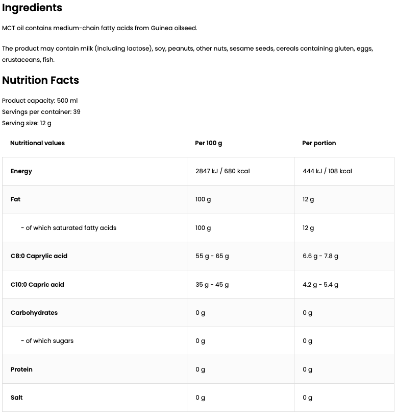 MCT-olie | BPA-fri flaske | 500 ml | Naturlig | OstroVit