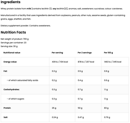 100% Whey Isolate 700 g Vanille‑Wafels – 25 g eiwit | OstroVit