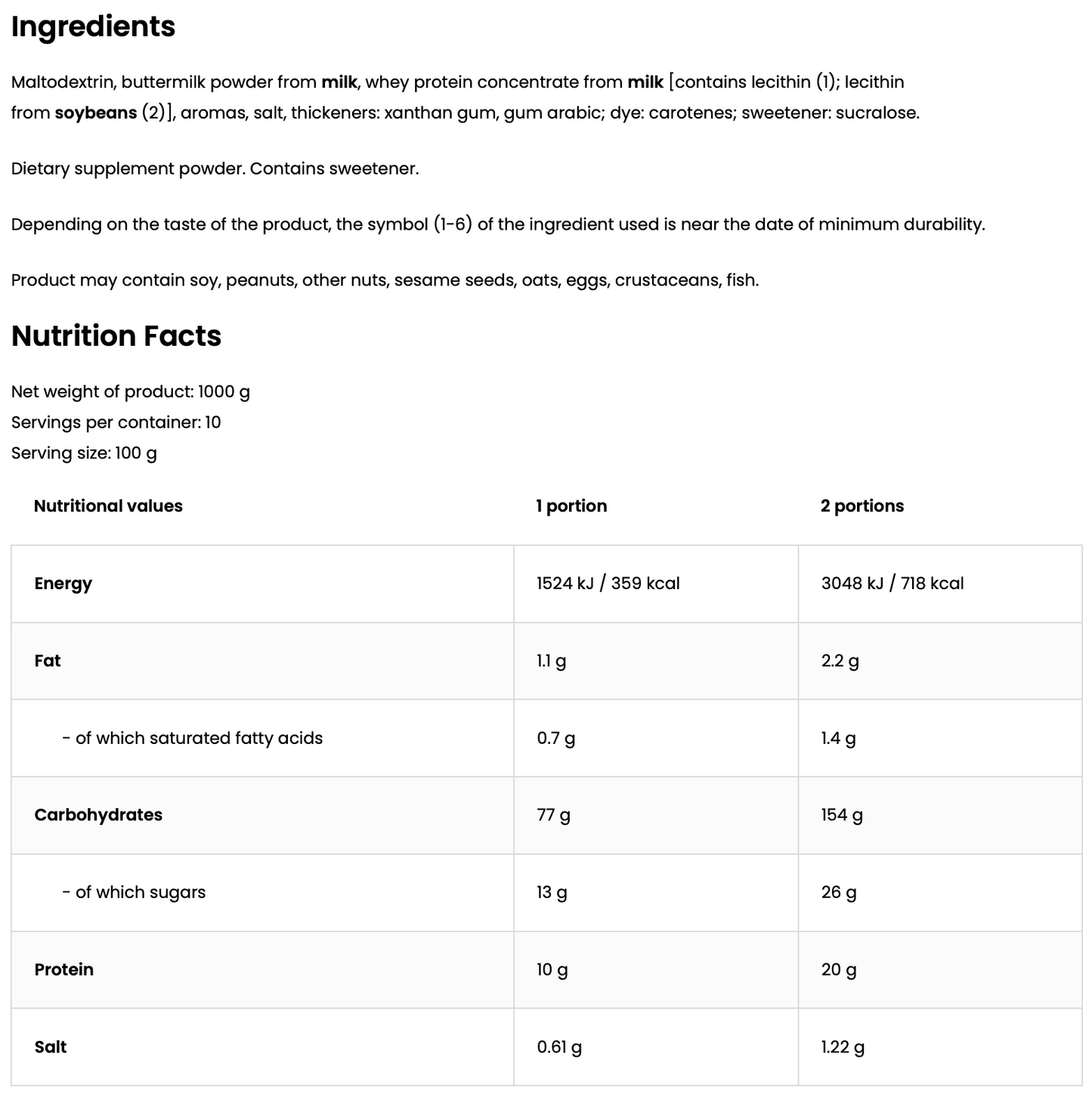Gainer | Protein | Pulver | 1000 g | Jordbær-banan 🍓🍌 | OstroVit