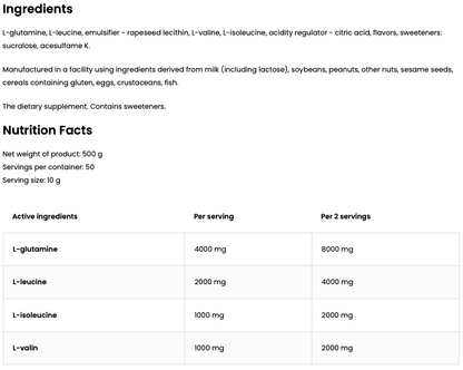 BCAA + Glutamine 500 g Citroen, 2:1:1 + 4 g glutamine | OstroVit