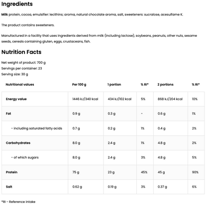 Micellar Casein Chocolade – 700 g, 23 g eiwit per portie | OstroVit