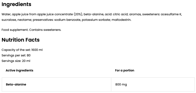 Beta-Alanin | Shot | 20 x 80 ml | Kirsebær-Citron-Lime | OstroVit