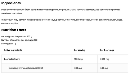 Colostrum 100 g – Romige Aardbei, 30% IgG, 100 porties | OstroVit Pharma