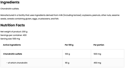 Chondroitin – 200 g poeder, 500 mg per portie (400 porties) | OstroVit