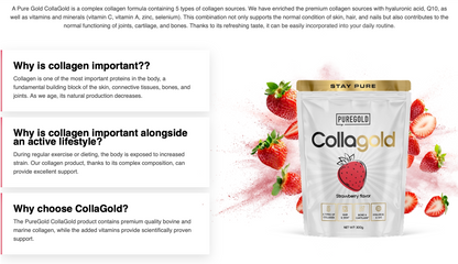 PureGold CollaGold Aardbei – 300 g collageendrank, 10 g collageen + vit. C, A, zink & selenium