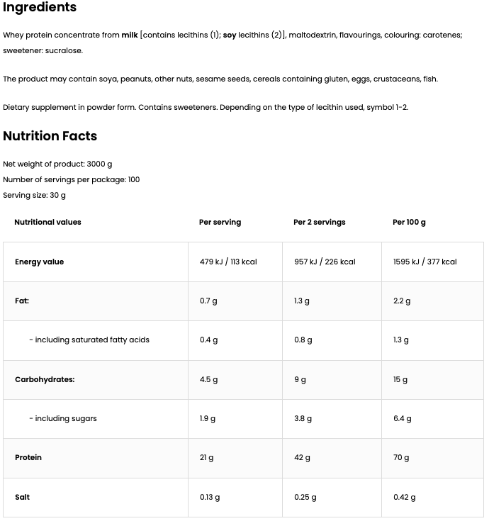 Whey Protein French Vanilla 3 kg, WPC Eiwitpoeder - 100% Whey