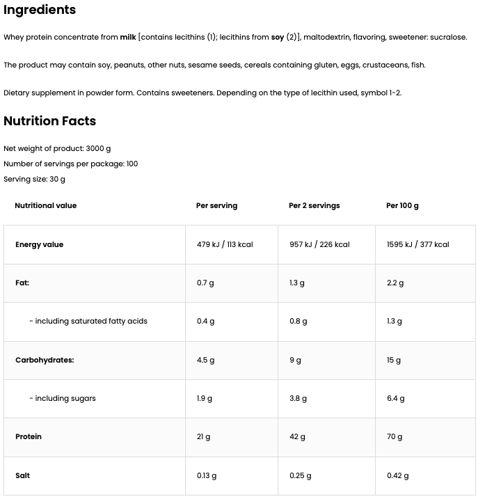 Whey Protein White Chocolate 3 kg, WPC Eiwitpoeder - 100% Whey