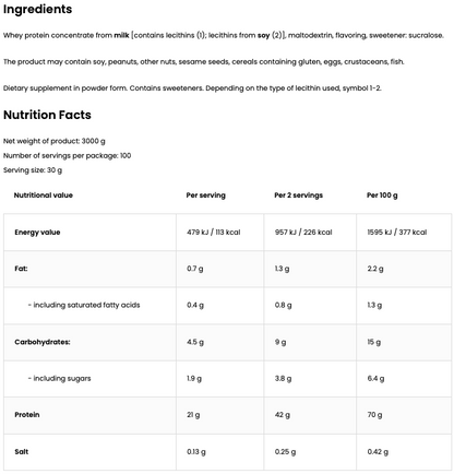 Whey Protein White Chocolate 3 kg, WPC Eiwitpoeder - 100% Whey