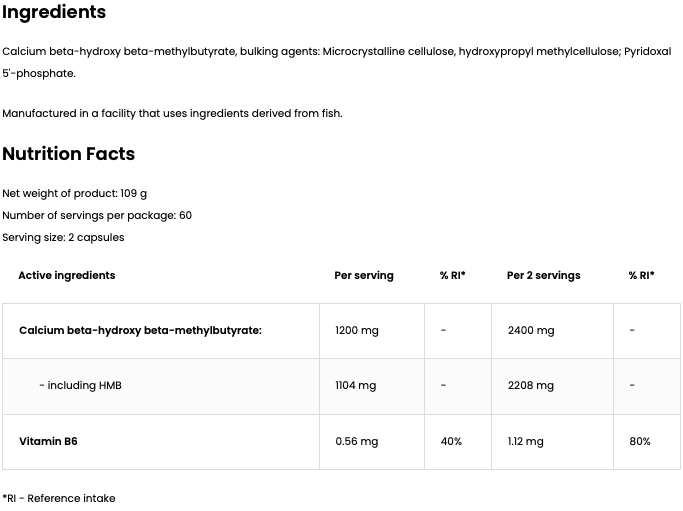 HMB 2400 mg + Vitamine B6, 120 Capsules - 60 Porties