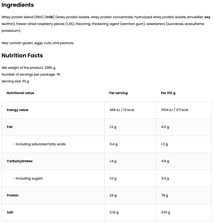 Optimum Whey Gold Standard White Chocolate With Raspberries 2,28 kg - 80 Porties