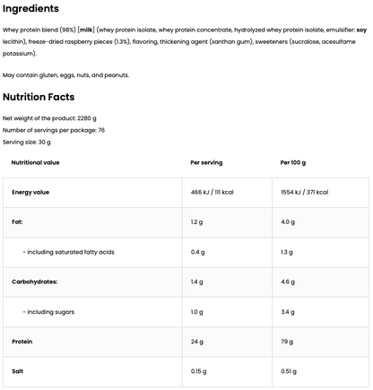 Optimum Whey Gold Standard White Chocolate With Raspberries 2,28 kg - 80 Porties