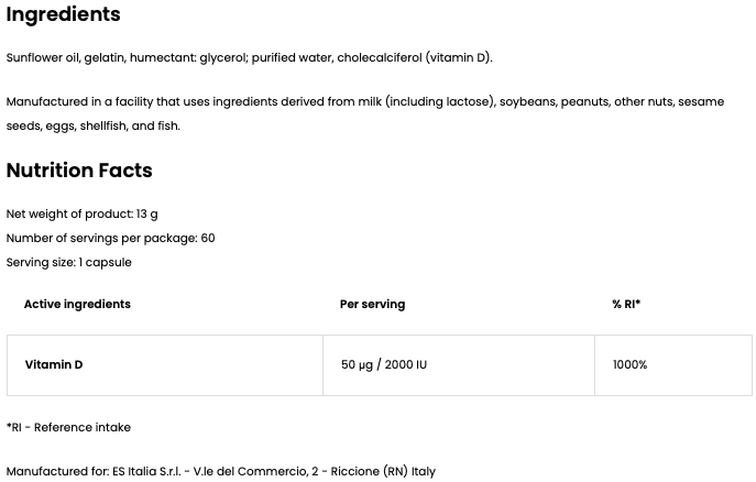 Vitamine D3 2000 IU 60 Softgels, 50 µg Cholecalciferol - Glutenvrij