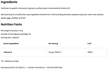 Vitamine D3 2000 IU 60 Softgels, 50 µg Cholecalciferol - Glutenvrij
