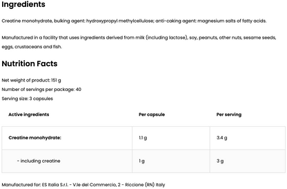 Creatina Creatine Monohydraat 120 Capsules - 3 g Creatine per Dagdosering, Gluten Vrij