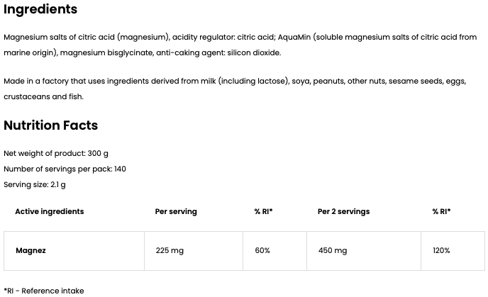 Magnesio Moderno – magnesiumpoeder, AquaMin + bisglycinaat, 300 g - vegan & glutenvrij