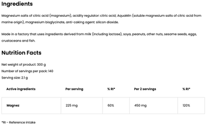 Magnesio Moderno – magnesiumpoeder, AquaMin + bisglycinaat, 300 g - vegan & glutenvrij