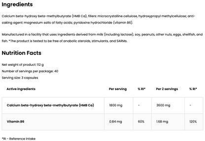 HMB 3600 Plus + Vitamine B6 120 Capsules, Gluten Vrij - 40 Porties