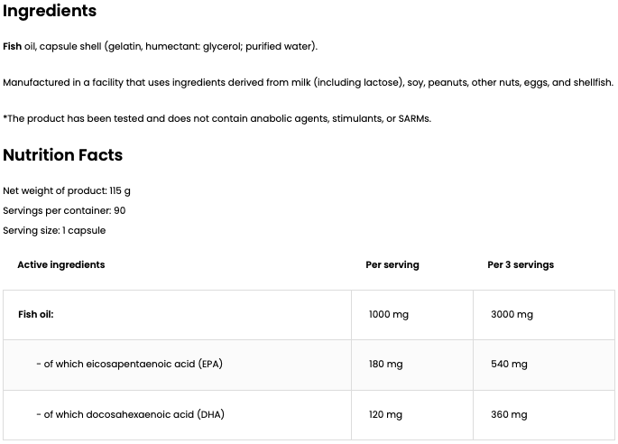 Omega 3 Advanced Formula 90 Softgels - 180 mg EPA + 120 mg DHA, Gluten Vrij