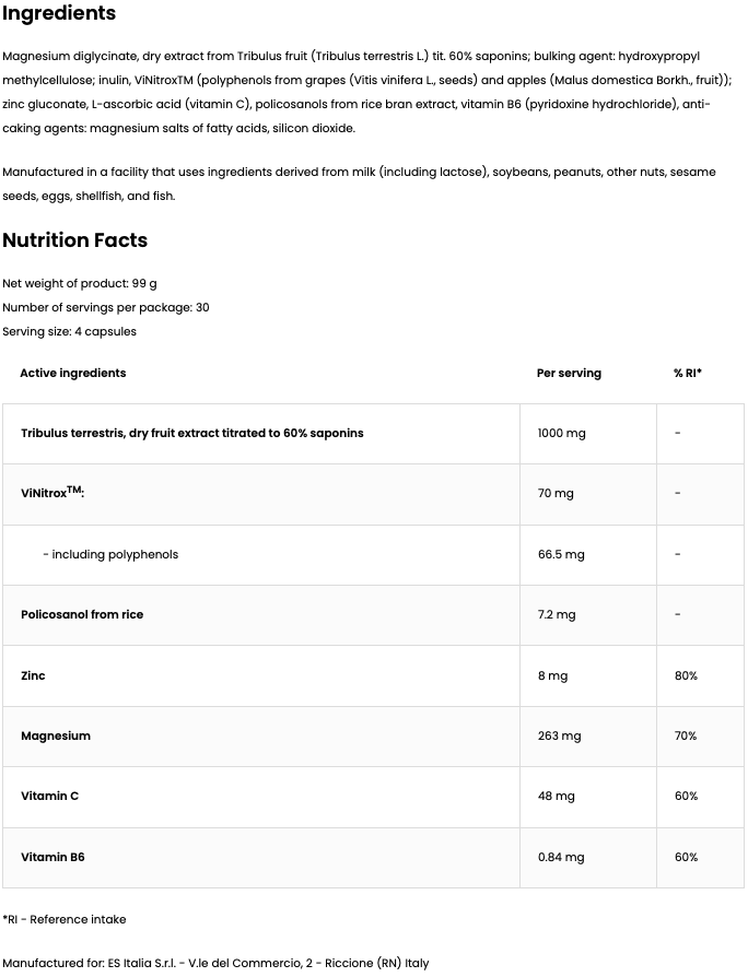 Testogen 120 Capsules, Tribulus 60% Saponinen + Zink & Magnesium - Gluten Vrij