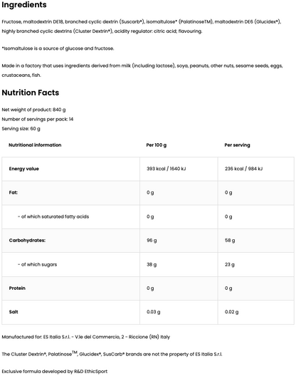 Super Dextrin Pro 840 g – koolhydraatmix poeder, Doping Free Tested, Gluten en cafeïnevrij