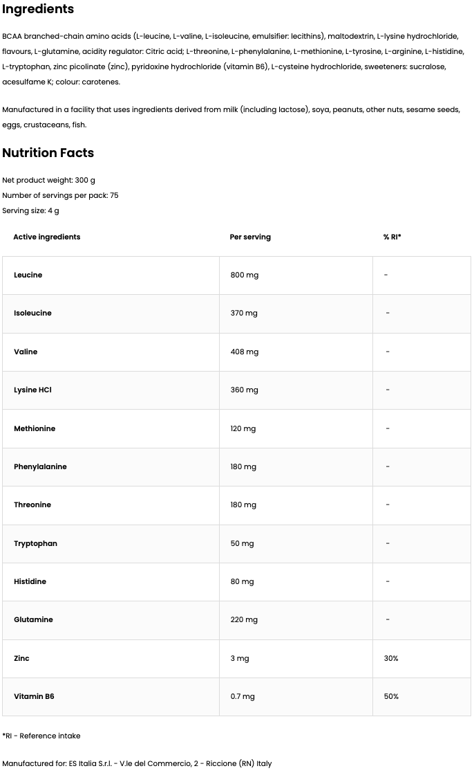 EAA Citroen 300 g - Essentiële Aminozuren + Zink & Vitamine B6, Gluten Vrij