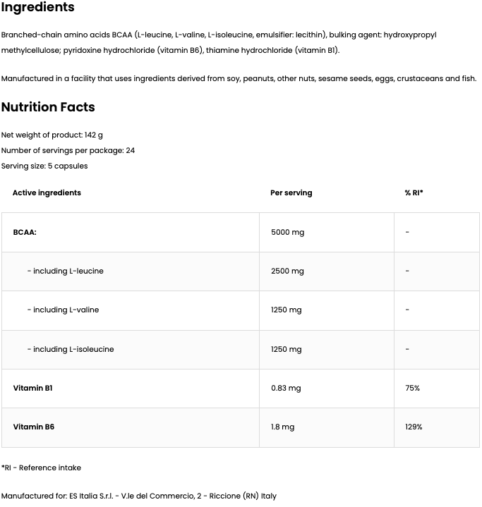 Ramtech BCAA 2:1:1 – 5000 mg per portie + vit. B1 & B6, 120 capsules