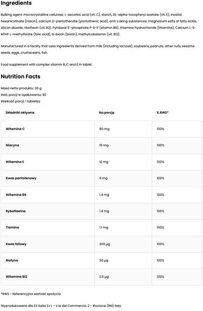 Vitamina B Complex – B‑vitaminen + vitamine C & E, 90 tabletten - Gluten Vrij