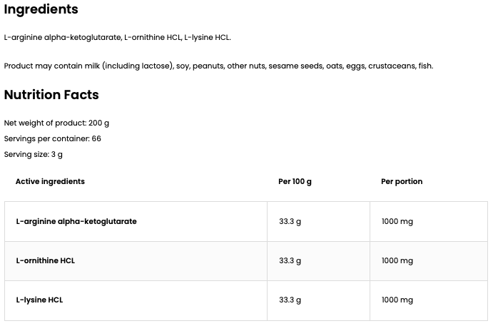 AOL 200 g – A-AKG, L-Ornithine & L-Lysine Poeder, 66 Porties | OstroVit