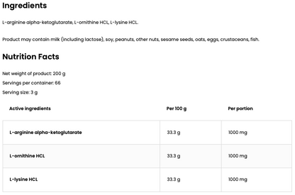 AOL 200 g – A-AKG, L-Ornithine & L-Lysine Poeder, 66 Porties | OstroVit