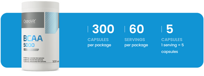 BCAA | L-leucin, L-isoleucin, L-valin | 5000mg | 300 kapsler | OstroVit
