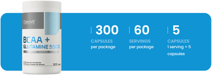 BCAA + Glutamine 5500 mg – 300 capsules, 2:1:1 BCAA | OstroVit