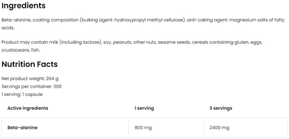 Beta‑Alanine 2400 mg – 300 vegan capsules, 800 mg per capsule | OstroVit